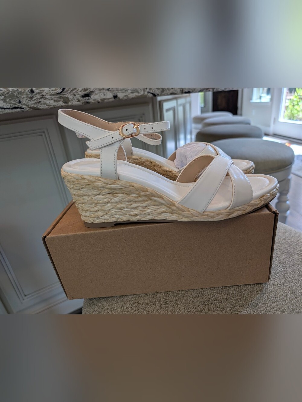 Marc Ford Off White Espadrille Wedge Sandals with Ankle Strap NWT 8